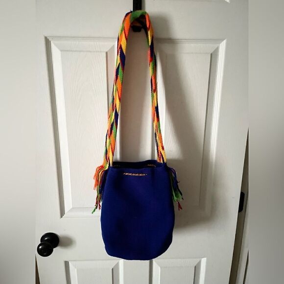 Authentic Handwoven Wayuu Tribe Bag/Handmade in Colombia blue / multicolor boho - Picture 9 of 9